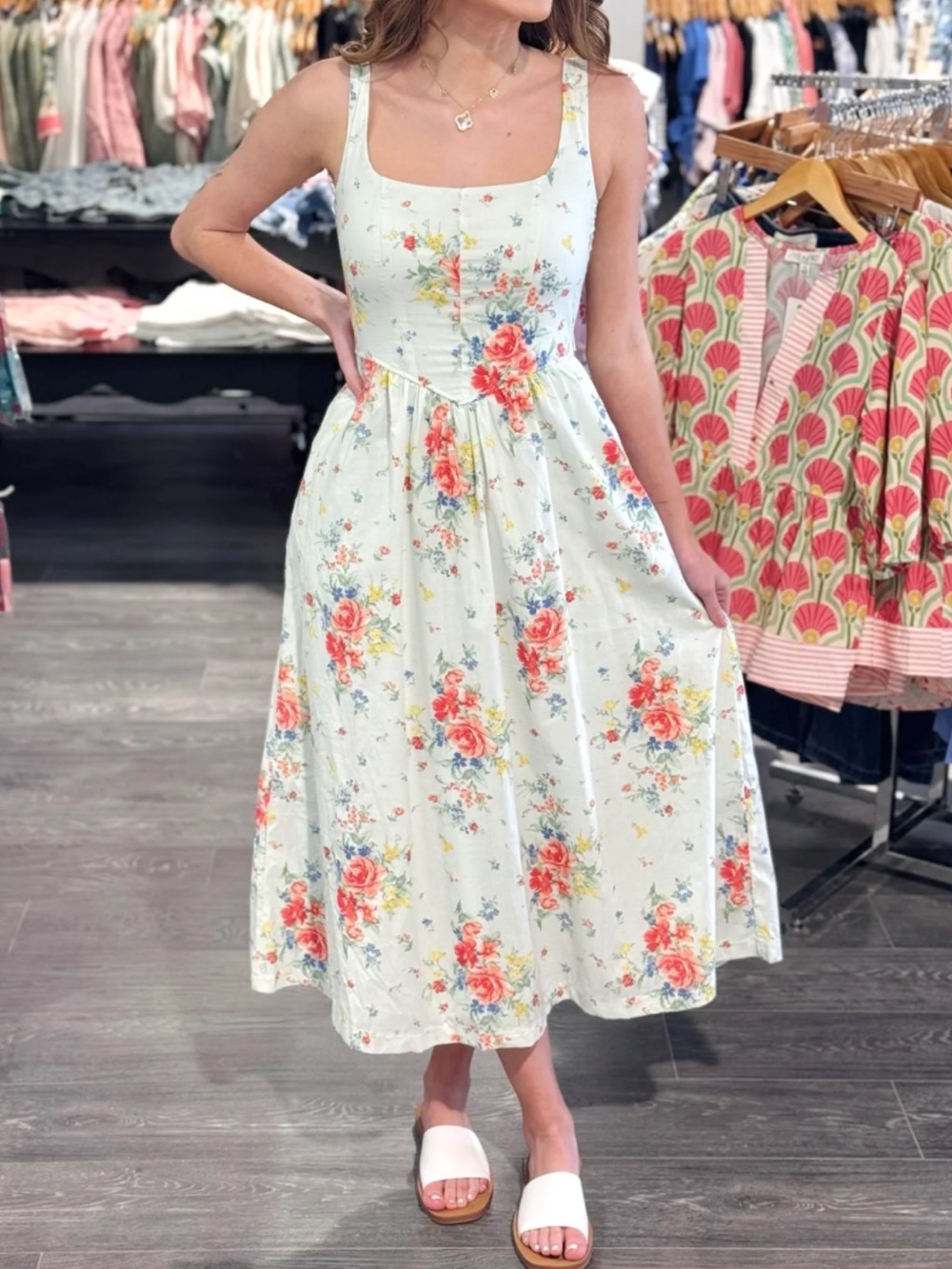 Trixxi Mint Green Floral Cotton Sleeveless Midi Dress Cottagecore Size Medium